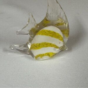 Yellow and White Glass Fish Figurine Decor